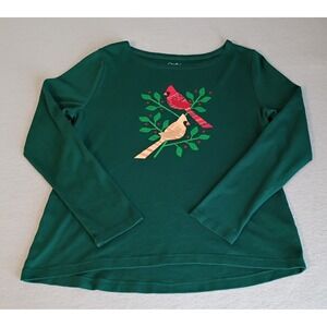 Croft & Barrow Christmas Cardinals Green The Classic Tee Long Sleeve Sz Small